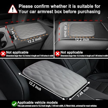 Amiss Car Center Console Cover, Upgraded Leather Car Armrest Cushion with 2 Storage Pockets, Universal Waterproof Cushion Pad, Non-Slip Car Interior Accessories, Fits Most Sedans SUVs Trucks (Black)