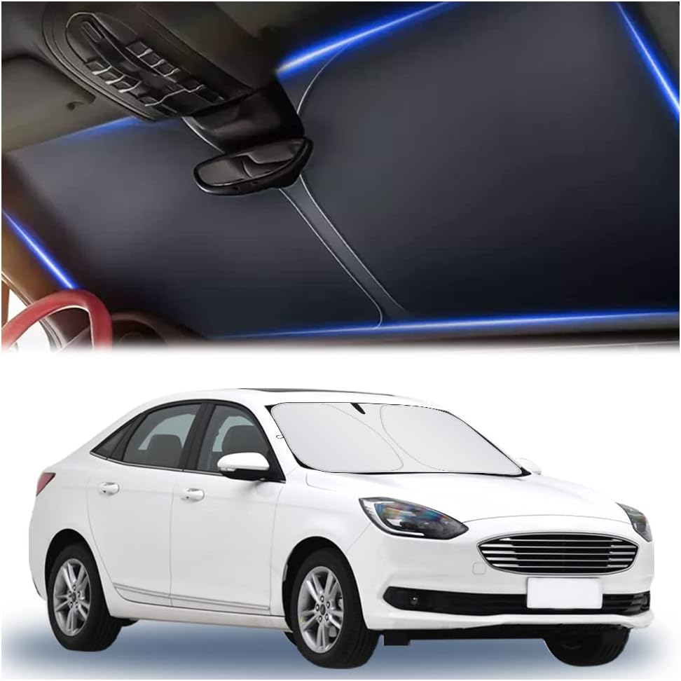 300T Thickened Automotive Glass Sunshade and Comes with Storage Bag,Keep Car Interior Cool,Universal Windshield Sun Shade Fit for Cars,Trucks,SUVs (L: 57.08 * 31.5 inch)