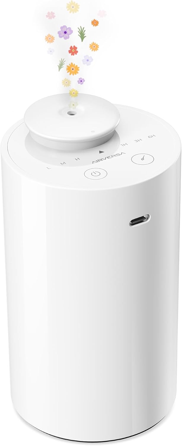 Airversa Waterless Diffuser for Essential Oil, Car Diffsuer, Battery Operated Nebulizer, 0.7 Fl Oz/ 20mL, Mini Scent Air Machine, 3 Timers & 3 Mist Levels for Home, Room, Car, Office - AN6 Black