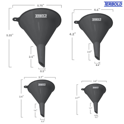 4pc Funnel Nesting Set in BPA Free Plastic for Kitchen Cooking, Car Oil, Home, or Lab Use (Black)