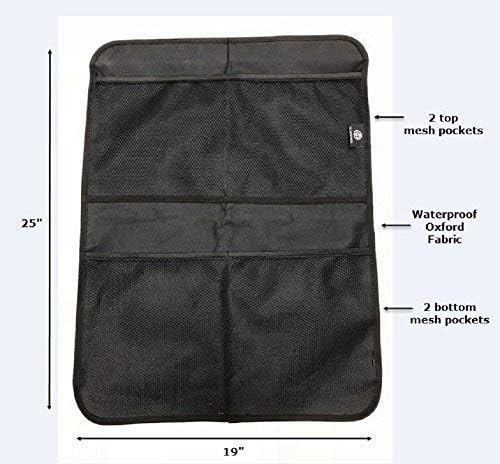 Premium Car Kick Mat and Organizer (2-Pack) – BOGO Waterproof Protection – Mesh Storage – Universal Fit – Protects and Stores Tablets, Toys, and Phones
