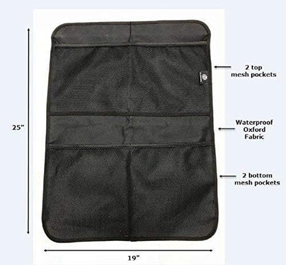Premium Car Kick Mat and Organizer (2-Pack) – BOGO Waterproof Protection – Mesh Storage – Universal Fit – Protects and Stores Tablets, Toys, and Phones