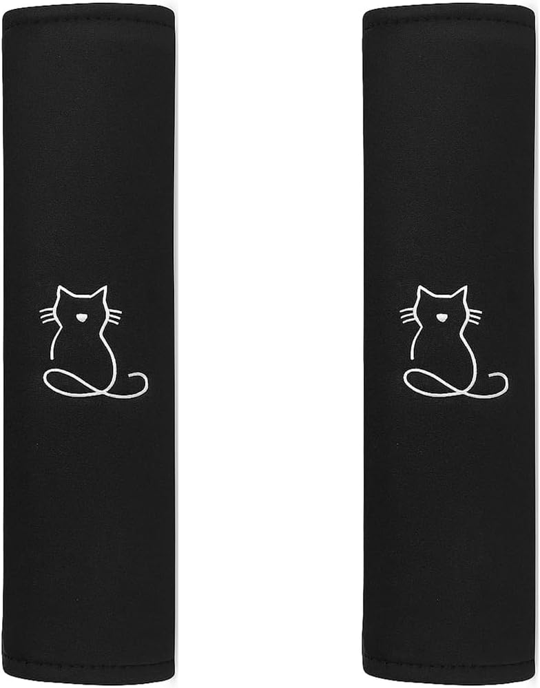 2PCS Car Seat Belt Covers, Breathable Soft Seat Strap Cushion Pad for Neck Shoulder Protection, Universal Safety Vehicle Interior Harness Pad Accessories for Cars, SUVs, Trucks (Cat)