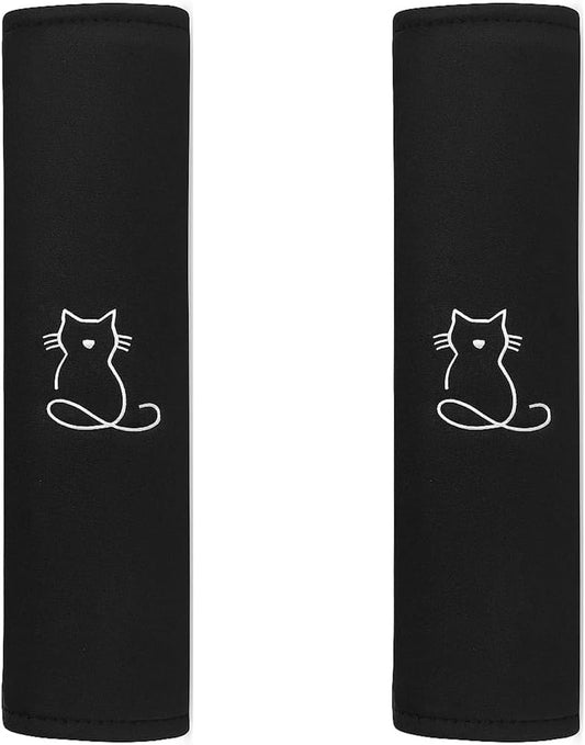 2PCS Car Seat Belt Covers, Breathable Soft Seat Strap Cushion Pad for Neck Shoulder Protection, Universal Safety Vehicle Interior Harness Pad Accessories for Cars, SUVs, Trucks (Cat)