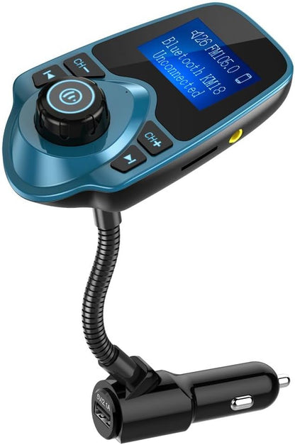 Nulaxy KM18 Bluetooth 5.4 Car Adapter with 1.44" Clear Display & Flexible Gooseneck - FM Radio Transmitter & Bluetooth Receiver for Hands-Free Calls, Wireless Music via BT/FM/AUX/TF, USB Car Charger