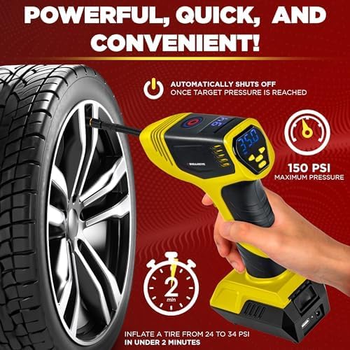 BULLSEYE PRO Tire Inflator with Pressure Gauge, Compact and Portable, Automatic Shut Off, 150 PSI Max, USB Home Rechargeable and Cord for Vehicular Use As Seen On TV (9475)