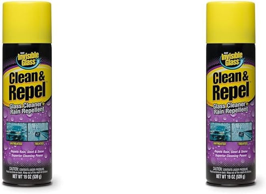 Invisible Glass 91184 Clean & Repel – Aerosol Glass Cleaner and Rain Repellent, Cleans Exterior Windshields, Repels Rain, Sleet, Snow, Improves Wet Weather Driving Visibility – 19 oz