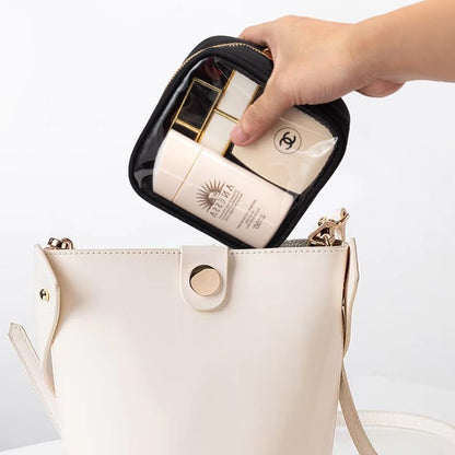 Small Clear Makeup Bag for Purse Small Cosmetic Bag Travel Size Toiletry Bags Cute Travel Makeup Bag,Coin Purse,Car Asscessories Organizer Storage Travel Essentials for Women Girls(Clear-Beige)