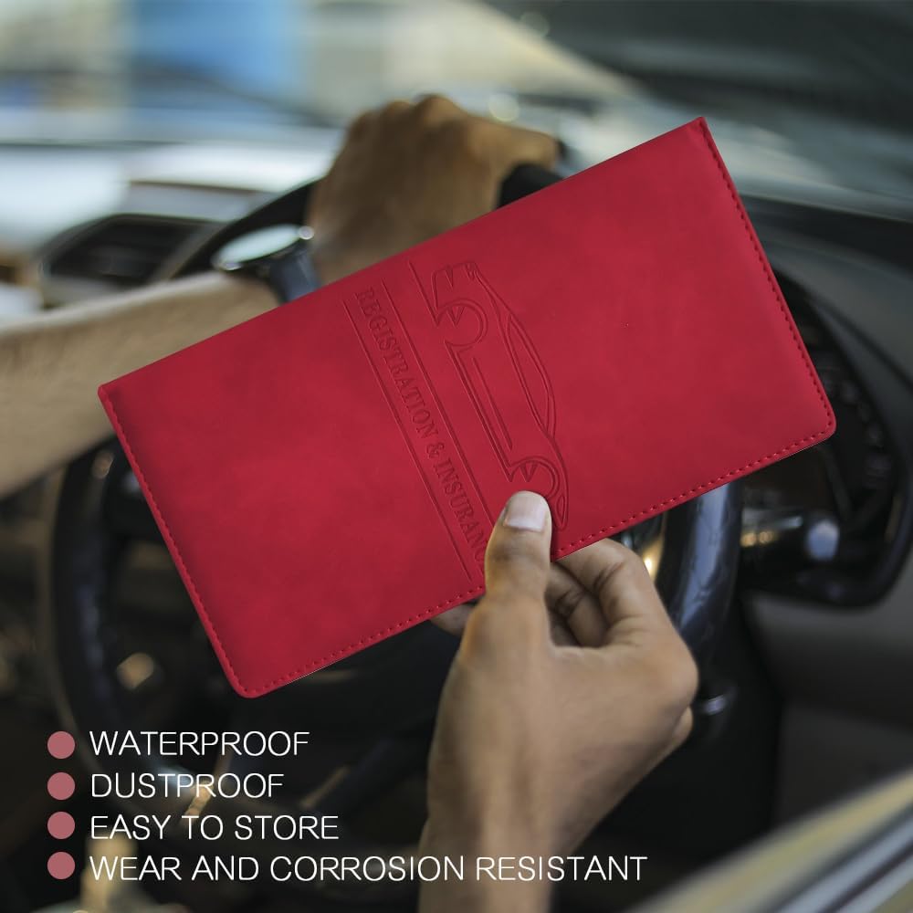 Car Registration and Insurance Holder, Registration and Insurance Card Holder, Auto Glove Box Organizer with Magnetic Shut, PU Leather Automobile Documents Wallet for Cards (Dark Green)