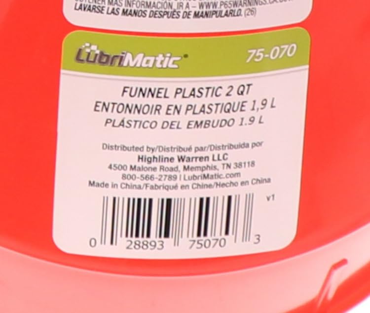 LubriMatic 75-070 Polyethylene Plastic Funnel w/ Screen - 2 Quart