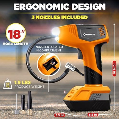 BULLSEYE PRO Tire Inflator with Pressure Gauge, Compact and Portable, Automatic Shut Off, 150 PSI Max, USB Home Rechargeable and Cord for Vehicular Use As Seen On TV (9475)