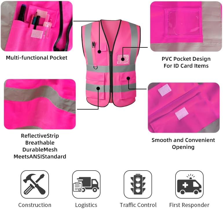 Reflective Safety Vest for Women Men High Visibility Security With Pocket Zipper Front Meet ANSI/ISEA Standard
