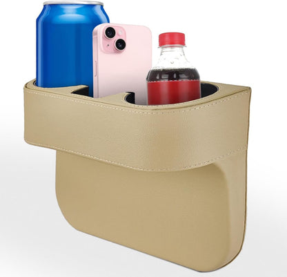 Car Cup Holder, Auto Front Seat Organizer, Multifunctional Cup Drink Holders with PU Leather Cover, Gap Filler Storage Box Coin Bucket Console Side Pocket Cell Mobile Phone Holder (Black)