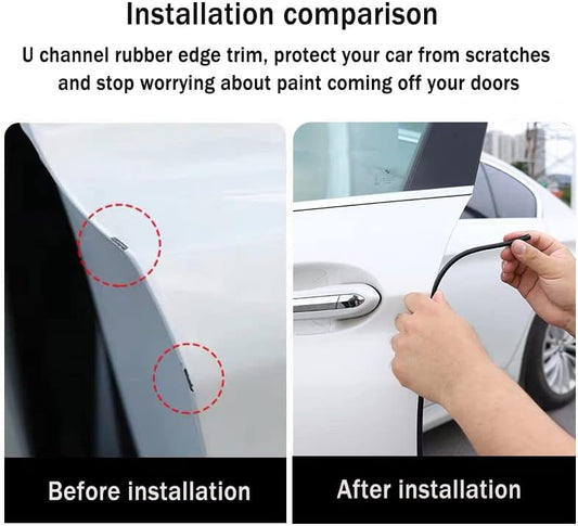 Car Door Edge Guards Self Adhesive Rubber U Channel Edge Trim Metal Edge Protection Guard for Most Car Doors, Hatches, Lockers, Panels (5Ft, Black)