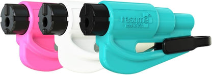 RESQME The Original Emergency Keychain Car Escape Tool, 2-in-1 Seatbelt Cutter and Window Breaker, Made in USA, Family Pack of 3 - Blue, Pink, Yellow -Compact Emergency Hammer