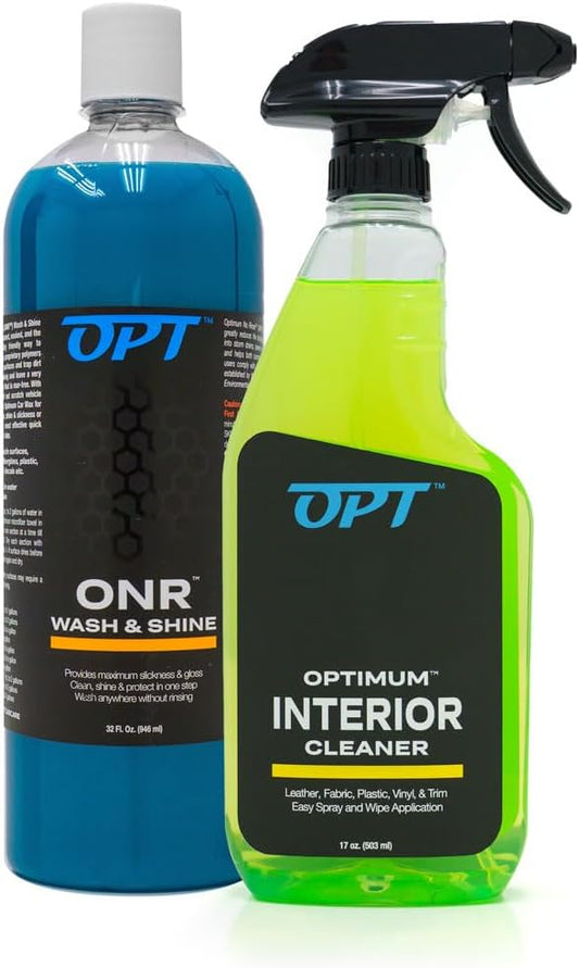Optimum No Rinse Version 5 (32 Oz) and Big Red Sponge (BRS) Car Cleaning Kit, ONR Rinseless Car Wash and Wash Sponge for Washing and Auto Detailing