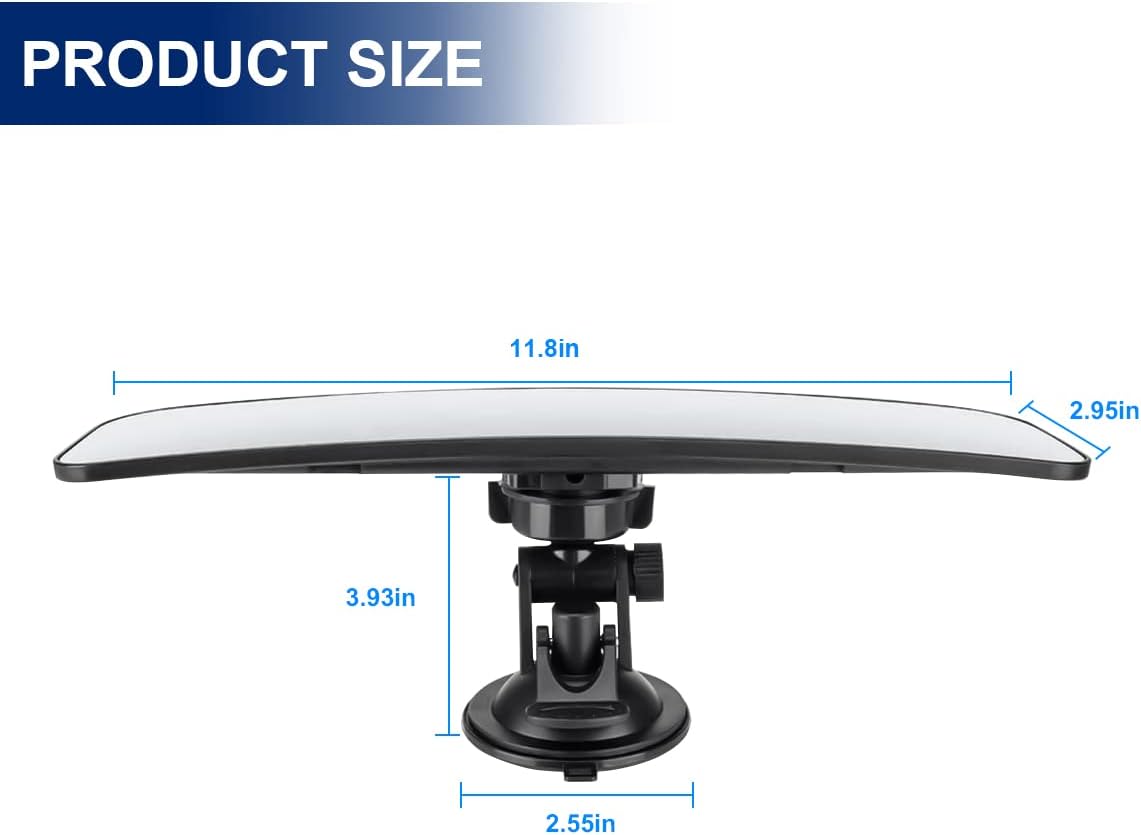 8sanlione Car Rearview Mirrors, Shock Resistant Interior Clip-on Panoramic Rear View Mirror for Car, Wide Viewing Range, 12 inch HD Universal Use for Cars, SUVs, Trucks, Vehicles (White)
