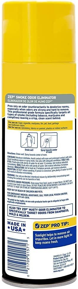 Zep Smoke Odor Eliminator Aerosol, Clear, 16 oz (Pack of 4) ZUSOE16 - Eliminate Cannabis (Marijuana) and Tobacco Odors