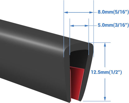 Rubber Edge Trim, Self-Adhesive Rubber Edge Trim, Edge Protector for Sheet Metal, EPDM Material, Fit 1/16"(1.0mm), Length 10Ft, Black Color, U Channel Edge Trim - Colors A