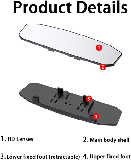 8sanlione Car Rearview Mirrors, Shock Resistant Interior Clip-on Panoramic Rear View Mirror for Car, Wide Viewing Range, 12 inch HD Universal Use for Cars, SUVs, Trucks, Vehicles (White)