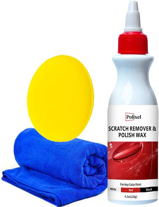 Car Scratch Remover Wax & Rubbing Compound for Vehicles Paint Scratch Repair for Light Scratches, Swirl Marks & Scuffs Complete Kit for All Paint Colors with Polishing Pad & Towel 4.2oz