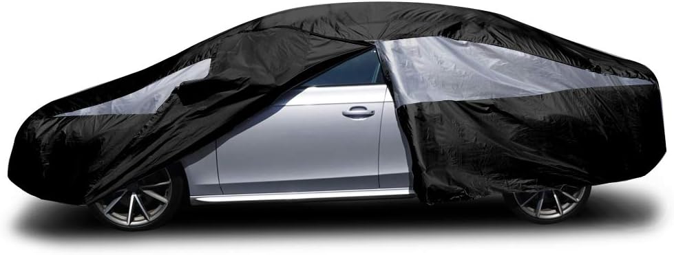 Titan Jet Black Poly 210T Car Cover for Sedans 186-202". Waterproof, UV Protection, Scratch Resistant, Driver-Side Zippered Opening. Fits Camry, Accord and More.
