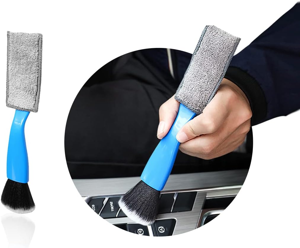 Ziciner 2 PCS Double Head Brush for Car Clean, Soft Auto Interior Duster Detailing Brushes, Universal Vehicle Dashboard Screen, Air Vents, Computer etc Cleaning Tool Accessories (Black)