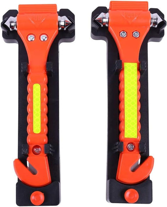 2 PCS Go DeCho Car Safety Hammer Emergency Escape Tool with Seat Belt Cutter and Vehicle Window Glass Breaker with Light Reflective Tape