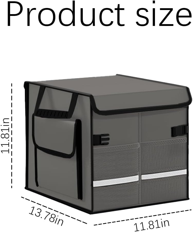 Car Trunk Organizer, Multi-Compartment Collapsible Vehicle Cargo Storage Organizer with Lid, Non Slip Waterproof Storage Box with Reinforced Handles, Universal Automotive Accessories (Black)