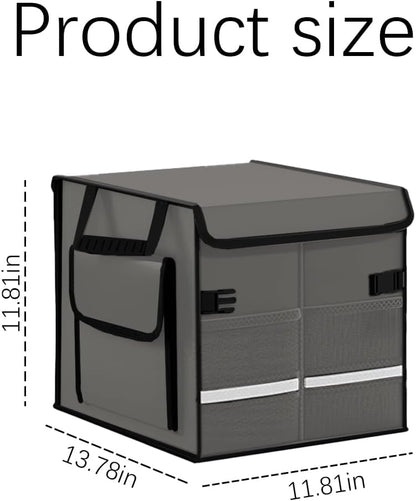 Car Trunk Organizer, Multi-Compartment Collapsible Vehicle Cargo Storage Organizer with Lid, Non Slip Waterproof Storage Box with Reinforced Handles, Universal Automotive Accessories (Black)
