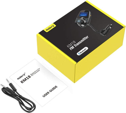 Nulaxy KM18 Bluetooth 5.4 Car Adapter with 1.44" Clear Display & Flexible Gooseneck - FM Radio Transmitter & Bluetooth Receiver for Hands-Free Calls, Wireless Music via BT/FM/AUX/TF, USB Car Charger