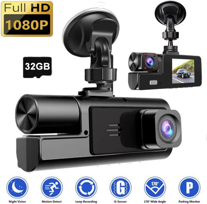 1080P Dual Dash Camera for Car Front and Inside Dashcam Car Security Video Recorder,170°Wide Angle Vehicle Cam,WDR,G-Sensor,2’’ IPS Screen,Loop Recording,Night Vision (Dual Dash Cam Without Card)