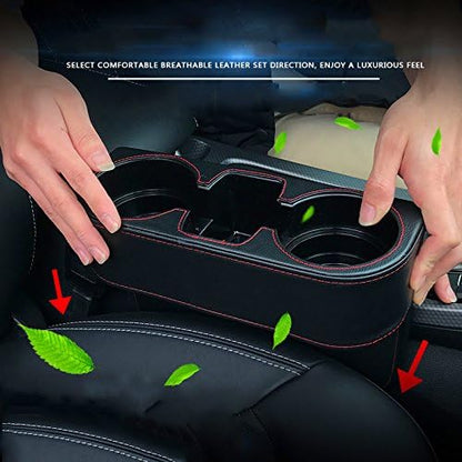 IOKONE Car Cup Holder, Auto Cup Drink Holders，Multifunctional Auto Front Seat Organizer with PU Leather Cover, Gap Filler Storage Box Coin Bucket Console Side Pocket Cell Mobile Phone Holder (Black)