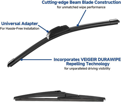 3 Pack Windshield Wiper Blades Compatible with Mazda CX-5 2017-2025 and CX-9 2016-2023, Front and Rear, 24" 18" 14" - Colors B