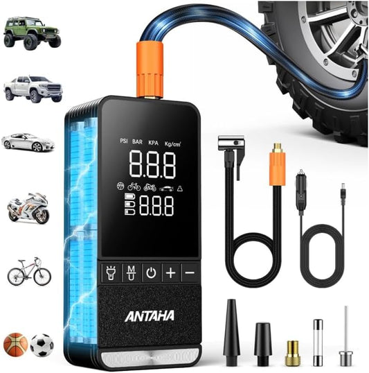 Tire Inflator Portable Air Compressor, 150 PSI Cordless Smart Air Pump for Car Tires, LED Light & Auto Shut-Off, Tires Pump for Car, Motorcycles, Bikes, Balls, Mini Bike Pump & Car Accessories