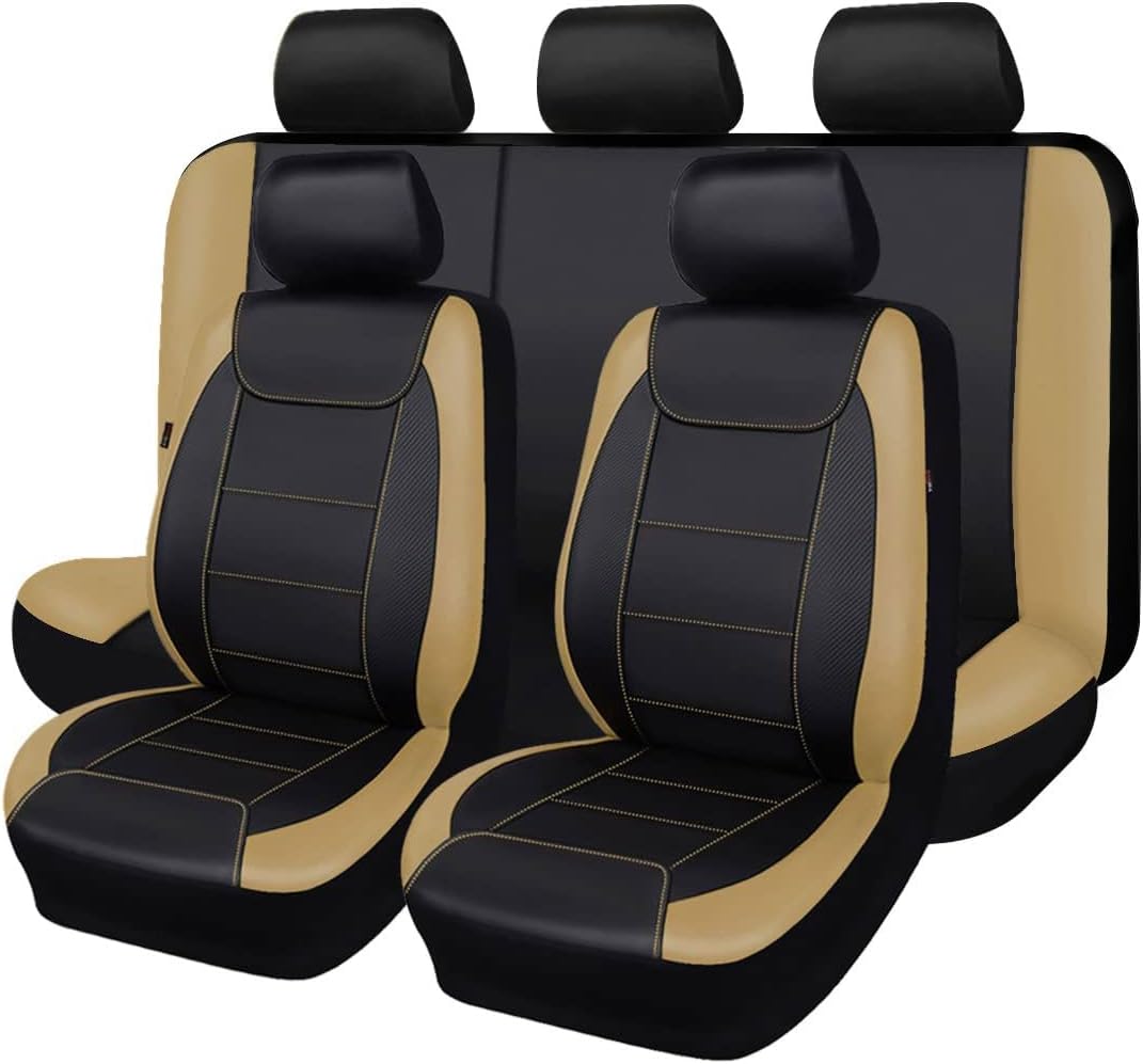 Flying Banner Carbon Fiber Leather Vehicle Seat Covers, Leopard Gray Black, Universal Fit - 8PCS