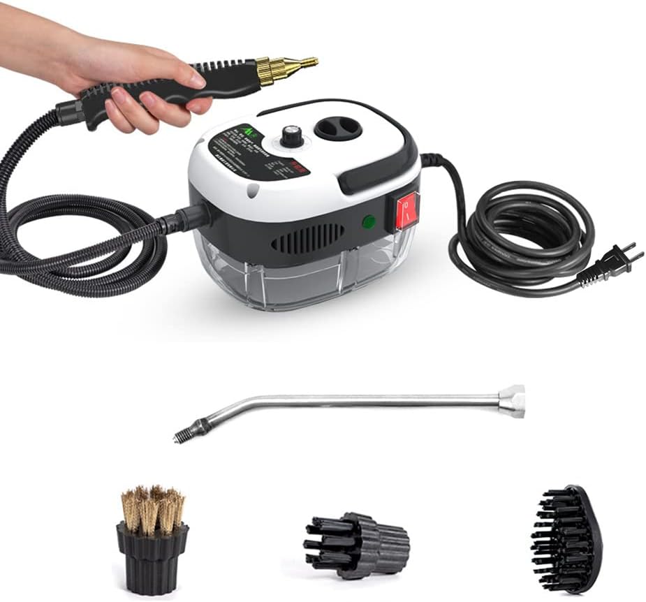 2500W Handheld Steam Cleaner High Temperature Pressurized Steam Cleaning Machine Portable Car Steamer with Brush Heads (Red)