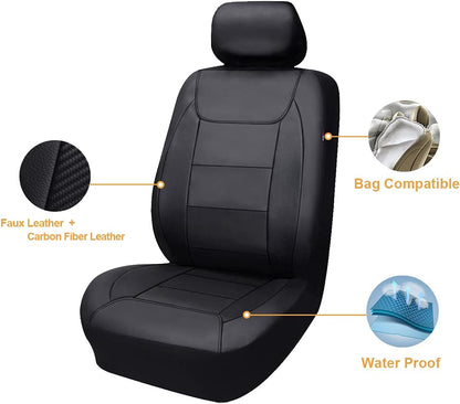 Flying Banner Carbon Fiber Leather Vehicle Seat Covers, Leopard Gray Black, Universal Fit - 8PCS