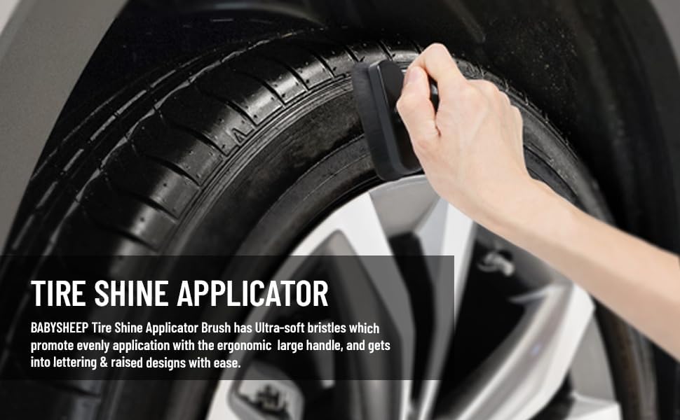BABYSHEEP Car Tire Shine Applicator,Large Vegan Tire Shine Brush - Automotive Tire Dressing Applicator Brush with Storage Stand for Tire Detailing & Car Wash Kit, Black, 3.6 Inch Length (Black)