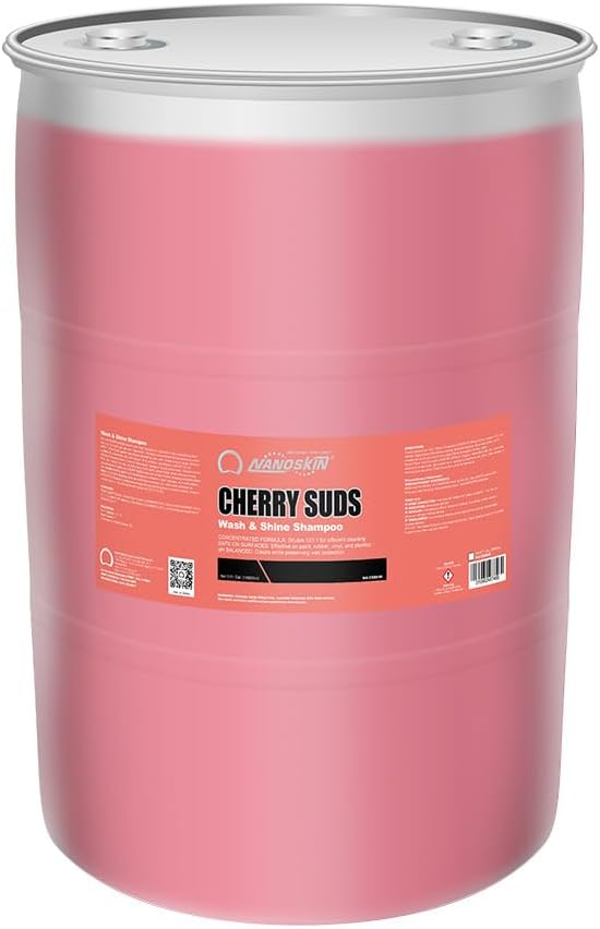 Nanoskin CHERRY SUDS Foaming Car Wash Concentrated Shampoo 5 Gallons for Foam Cannons, Foam Guns, Bucket Washes | Pressure Washer Safe, Cherry-Scented Soap | Ideal for Cars, Trucks, Motorcycles, RVs