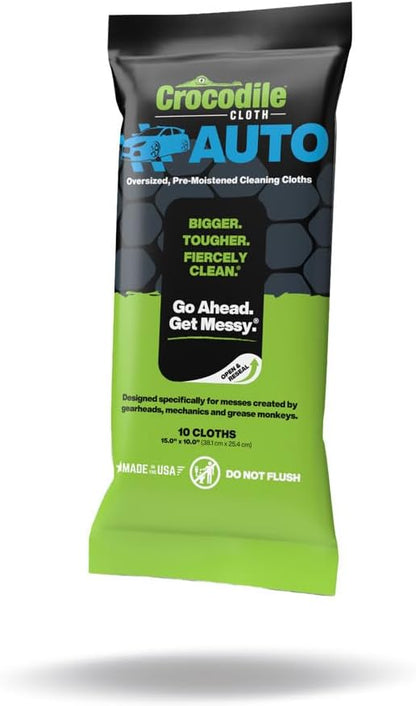 Crocodile Cloth Auto Cleaning Wipes – 100 XL (15" x 10") Disposable Wipes for Car Engine Degreasing, Body Detailing & Tire Cleaning – Cuts Grease, Oil, Adhesives on Hands, Tools, Parts & More