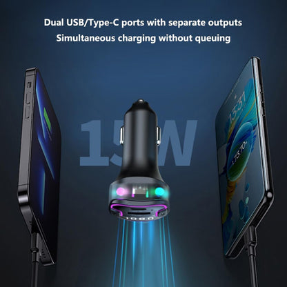 Bluetooth 5.3 Car Adapter, PD &QC3.0 Fast Charging FM Radio Transmitter for Car, Radio Bluetooth Receiver, Hands-Free Calling, U Disk & Colorful Light