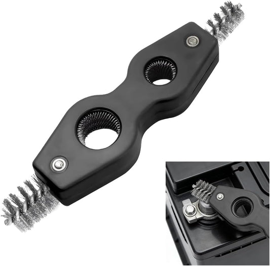 4 in 1 Car Battery Cleaning Brush, Anti-Corrosion Vehicle Battery Terminal Cleaner with Steel Wire, Auto Power Terminal Machine Parts Cleaning Tools, Universal for SUV RV Truck (Black)