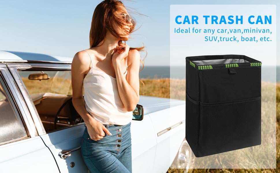 Homelove Car Trash Can, Leak-Proof Waterproof Trash Bin Collapsible Portable Auto Garbage Bag Large Capacity Trashcan Storage Bag Multipurpose Car Organizer Hanging (Black)