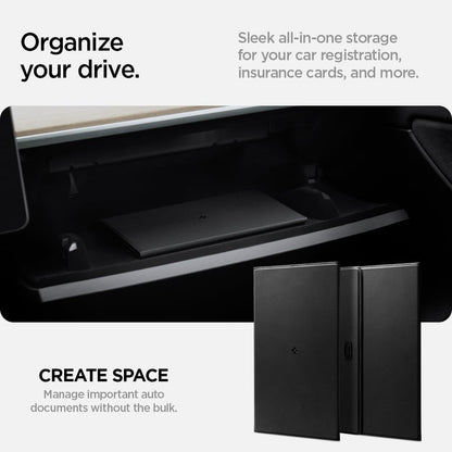 Spigen Hyper-Slim Car Registration and Insurance Card Holder for All Cars [Tesla Model Y Juniper (2025/26) & 3/Y/S/X/Cybertruck] Store Card Keys, ID License Holder, Essential Documents - Black