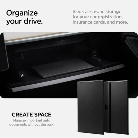 Spigen Hyper-Slim Car Registration and Insurance Card Holder for All Cars [Tesla Model Y Juniper (2025/26) & 3/Y/S/X/Cybertruck] Store Card Keys, ID License Holder, Essential Documents - Black