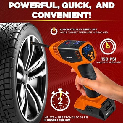 BULLSEYE PRO Tire Inflator with Pressure Gauge, Compact and Portable, Automatic Shut Off, 150 PSI Max, USB Home Rechargeable and Cord for Vehicular Use As Seen On TV (9475)