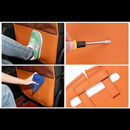 HCMAX 2 Pack Kick Mat Car Seat Back Protector Waterproof Easy to Clean Multifunctional Organizer Storage Bag Travel Accessory PU Leather Black