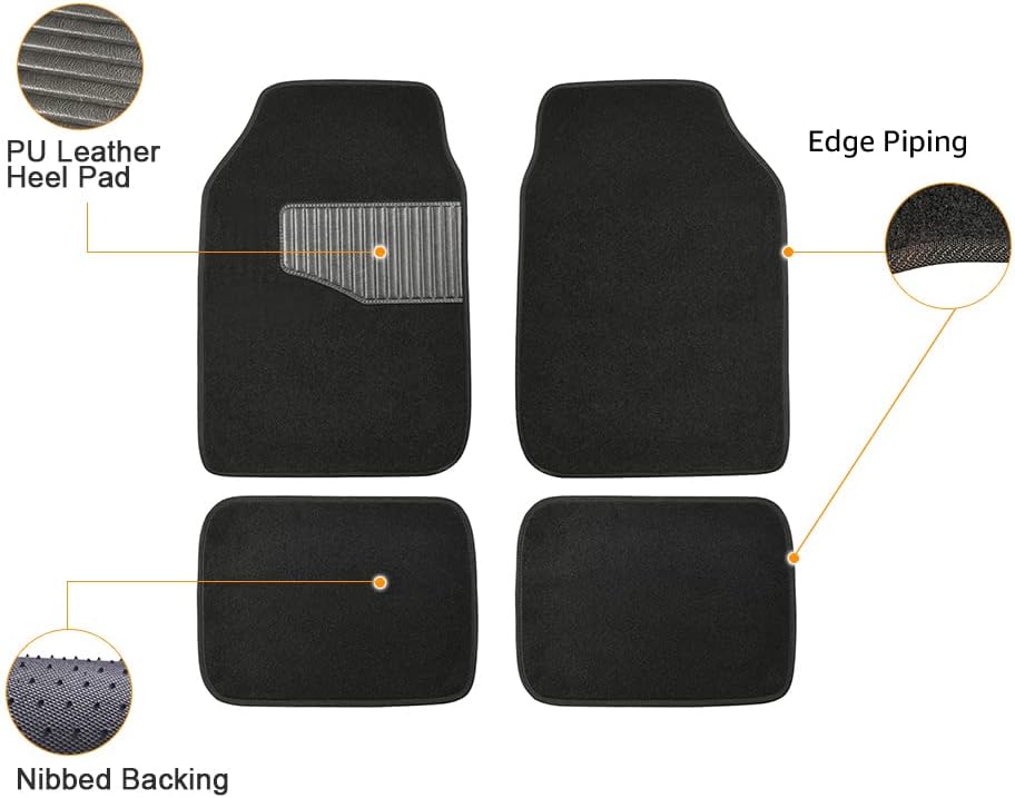 Amazon Basics Universal Fit Anti-Slip Carpet Floor Mats, Full Set for Car, SUV, Van & Truck, 4 count, Black, 25"L x 17.5"W (Front), 13"L x 17.5"W (Rear)