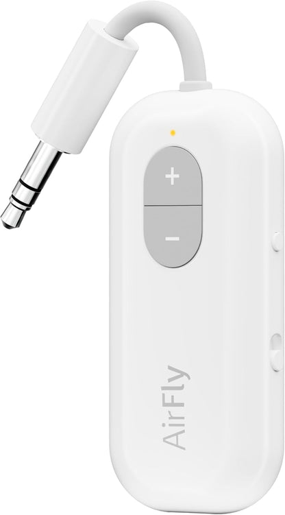 AirFly Pro 2 Deluxe – Bluetooth Adapter for Airplane, Pair 2 AirPods or Wireless Headphones – 3.5mm AUX Bluetooth Transmitter/Receiver for Cars, Boats, Treadmills, TVs – Airplane Travel Essentials